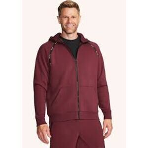 Peloton Cozy Fleece Taped Full Zip Up Mens Size Large Maroon Black NWT